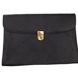 Brand new Scully and Scully large gold accented black pebbles leather envelope portfolio clutch. Gold locking clasp and comes with key. Lovely suede l
