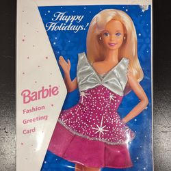 Barbie Fashion Greeting Card - Happy Holidays! Silver & Pink Metallic Dress 1995 New Vintage 