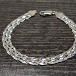 Sterling Silver Braided Herringbone Bracelet Size 7