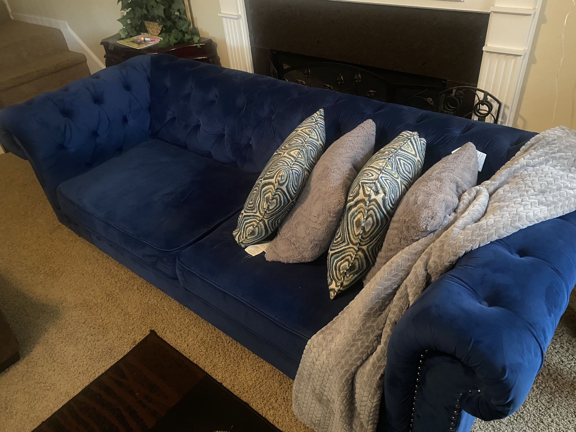 Tufted Royal Blue Couch