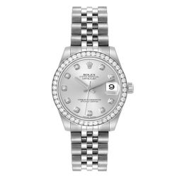 *Ladies Rolex 31mm Midsize DateJust Stainless Steel Watch with Silver Diamond Dial and Diamond Bezel. (Pre-Owned 178384)