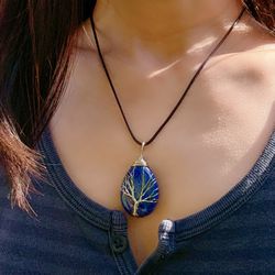 Tree of Life Lazurite Crystal Necklace