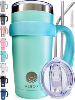 Albor Insulated Stainless Steel Tumbler 20 oz - Coffee Travel Mug With Handle