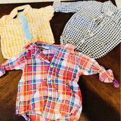 6 Pack: 3-6 Month Boy’s Plaid Onesies/Shirts; Assorted Colors & Plaid Patterns; Long & Short Sleeve Bodysuits