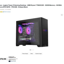 Lenovo - Legion Tower 5 Gaming Desktop - AMD Ryzen 7 7800X3D - 32GB Memory - NVIDIA GeForce RTX 5070 - 1TB SSD FIRM PRICE