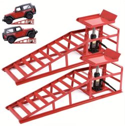 2 Pack Hydraulic Car and Truck Service Ramps,11023 Lbs (5 Tons), Low Profile Car Lift Service Ramps for Oil Changes, Adjustable Lift Height 9.8" to 16