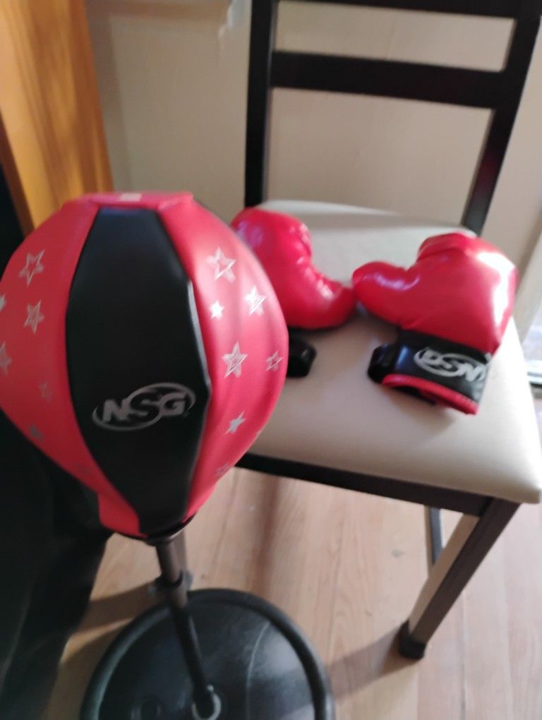 Mini Speed Bag With Base And Pair Boxing/Karate Gloves