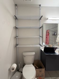 Over-the-Toilet Tension Pole Shelf Rack