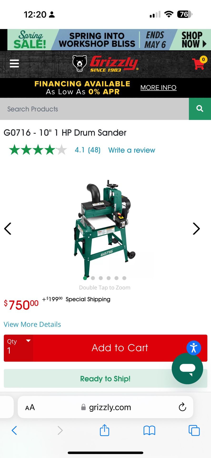 Grizzly, Wood Drum Sander, New.