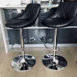 Upholstered Black Leather Adjustable Bar Stools x2