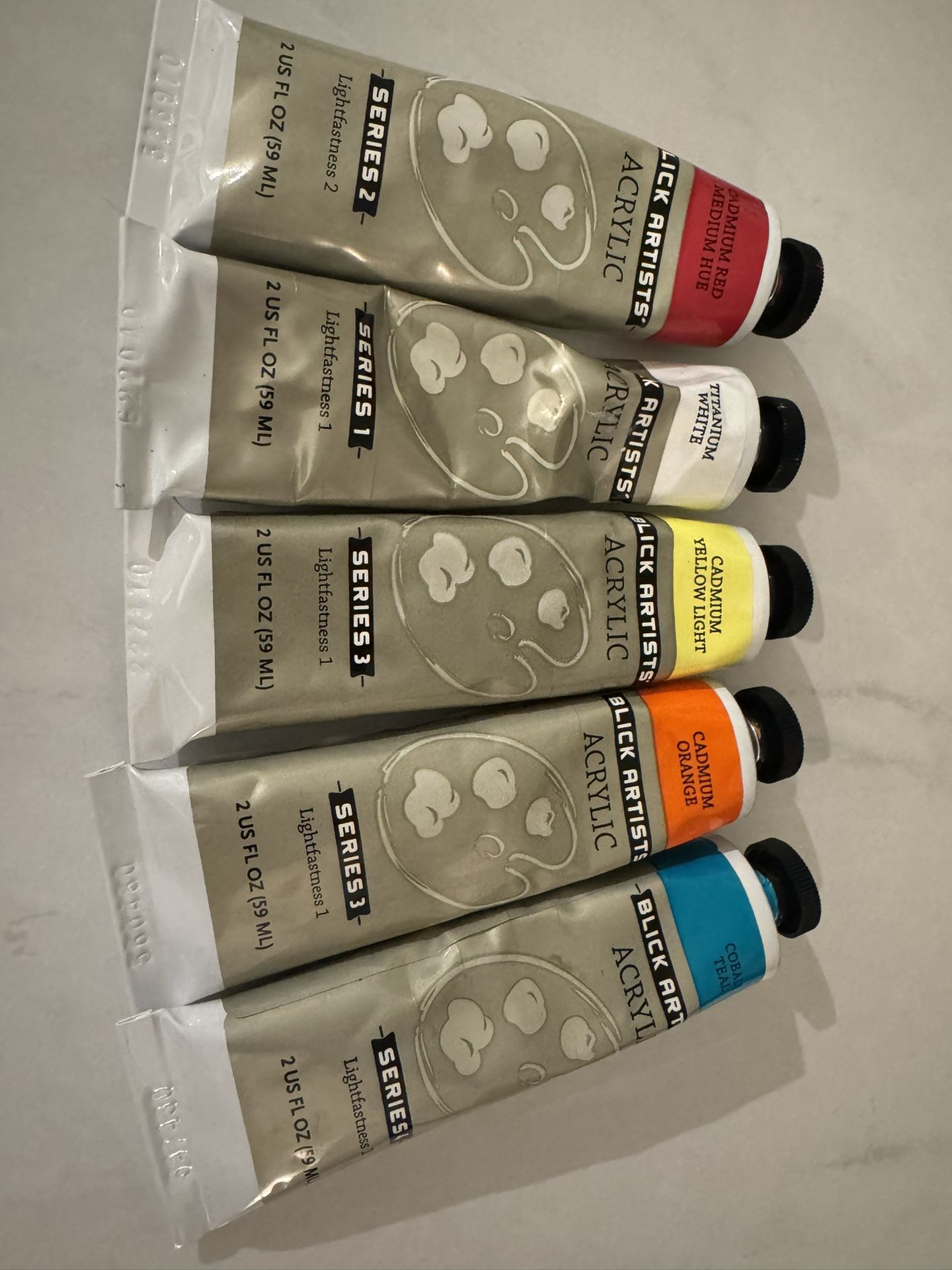 Acrylic paint - 5 tubes 10-20% used (magenta, white, yellow, orange, aqua)