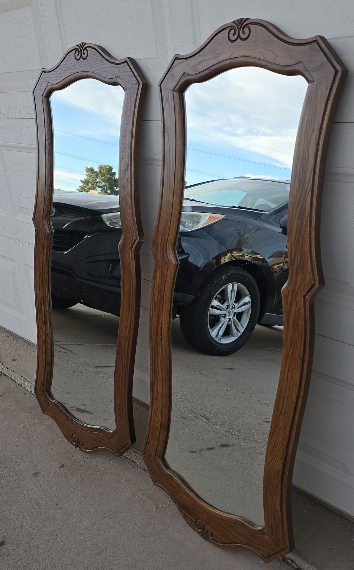 Thomasville French Country Style Vintage Pair Oak Mirrors