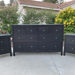 Black Solid Wood Dresser Chest Of Drawers and Nightstand Furniture Set