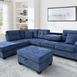 BLUE SECTIONAL W/ Drop Down CENTER CONSOLE