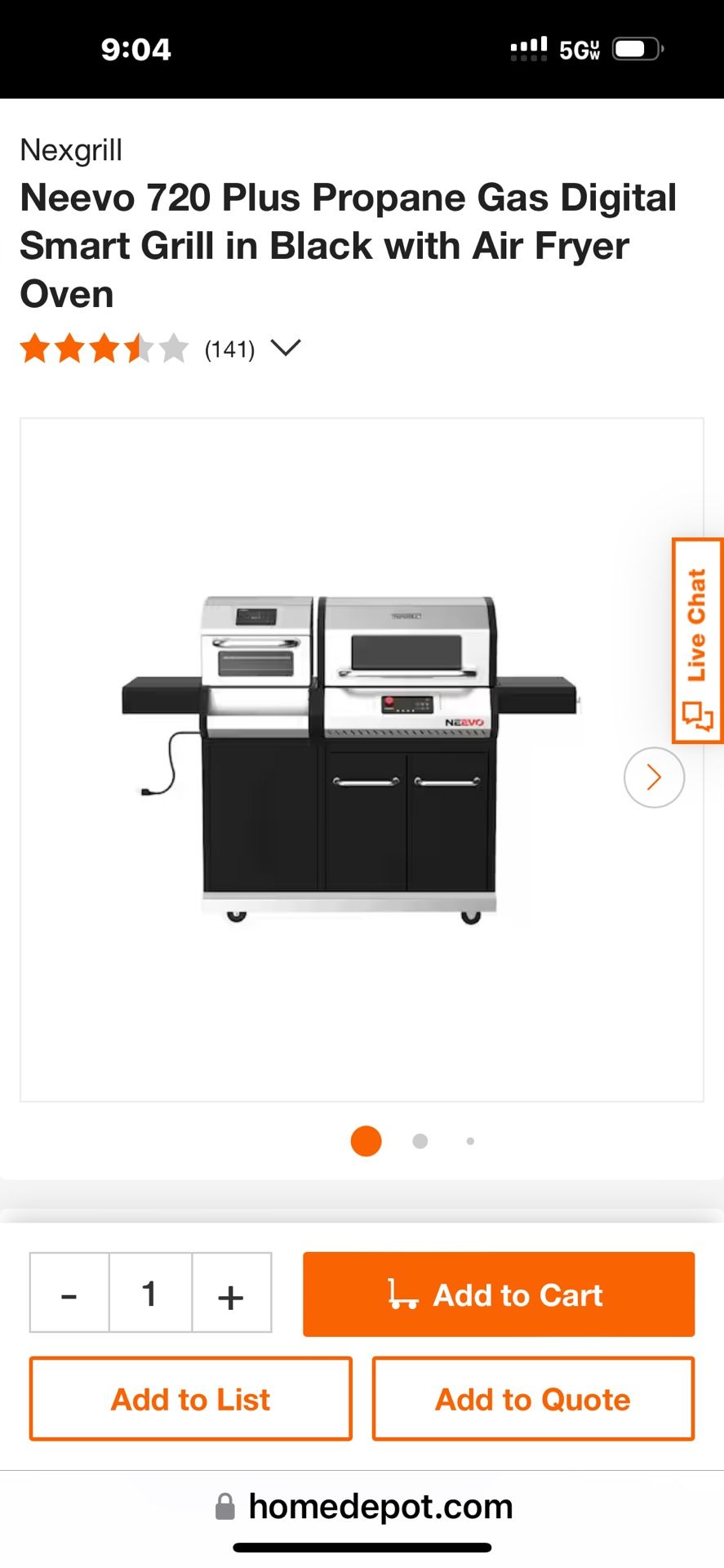 Neevo 720 Plus Propane Gas Digital Smart Grill in Black with Air Fryer Oven