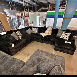 BLACK CORDUROY SECTIONAL BRAND NEW SAME DAY DELIVERY 