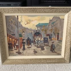 Mid Century Original Impressionist Painting Paris, France F. Brighton Framed Signed. “Views of Paris