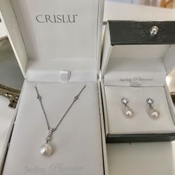 Crislu Sterling Silver Platinum Necklace And Earrings. Price Is Firm 