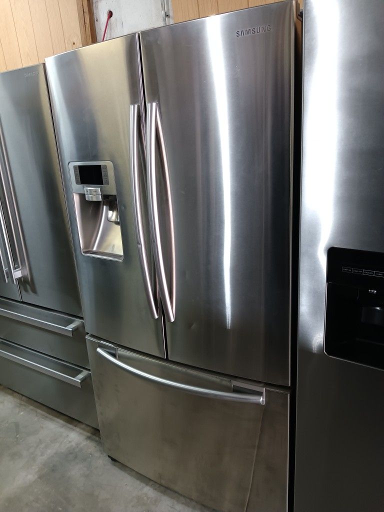 Counter Depth 🛑 Samsung Refrigerator Stainless Steel Works Good 📍ice machine not working📌📌