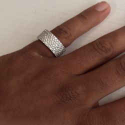7CTW Moissanite Iced Band Ring – Size 8, 925 Sterling Silver
