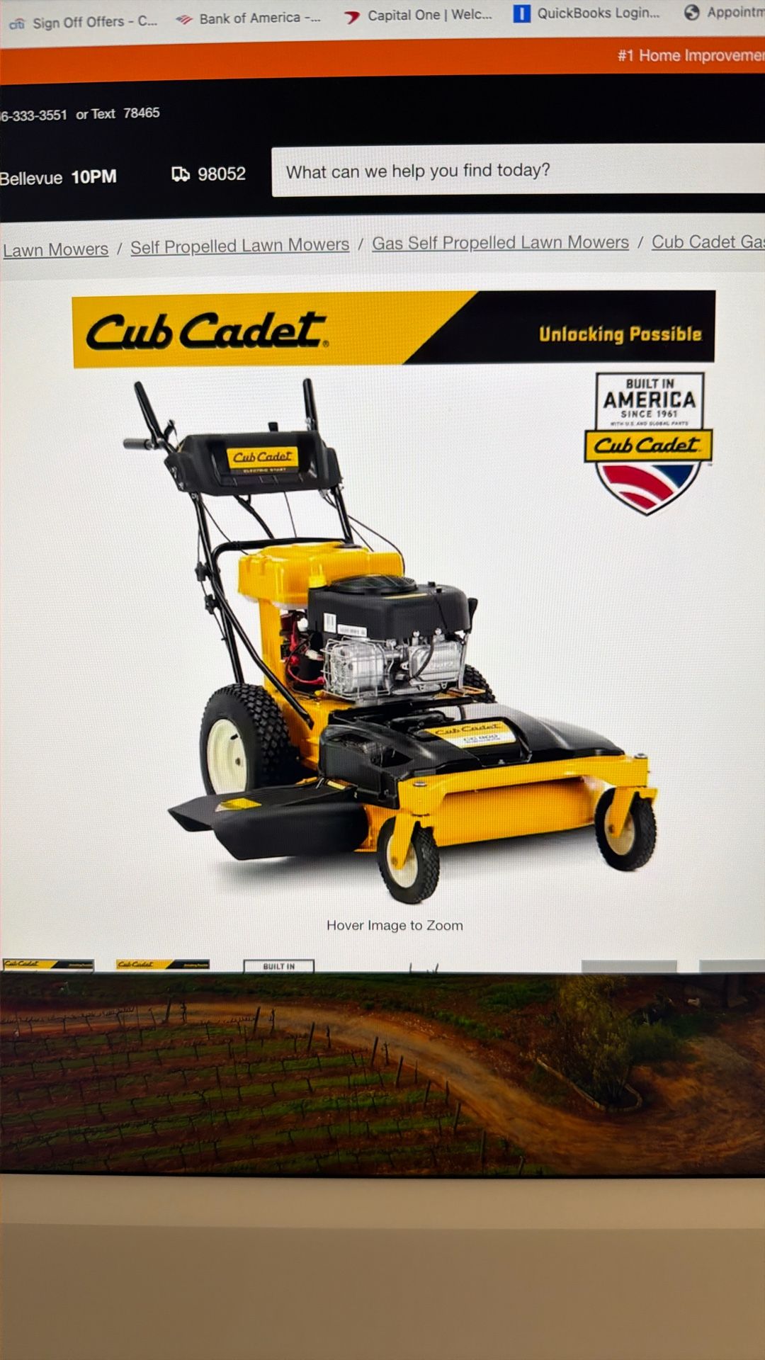 33in 10.5HP Briggs & Stratton Electric Start Gas Engine Wide Area Walk Behind Self Propelled Lawn Mower