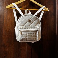 White With Gold Accents, Quilted Leather Backpack Purse