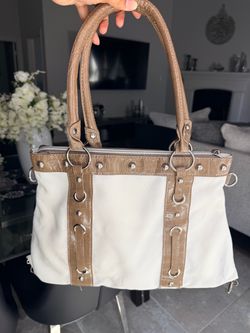 White Canvas Tote Bag with Croc-Trim Handles