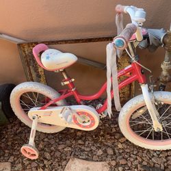 Little girls pink cute Barbie Sttle bike 16 inch wheels bicycle with training wheels and push seat for the parent Bmx Coaster Brakes