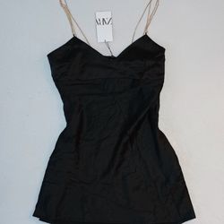 Zara Satin Mini Slip Dress With Chains