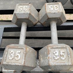 35lb Hex Iron Dumbbell Set Weights 