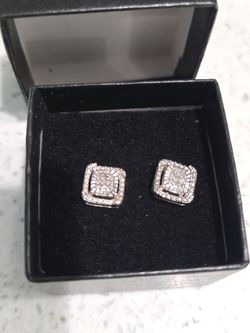 New Sterling Silver Diamond Earrings 