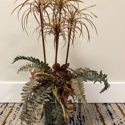 Tall autumn faux fern plant and other plants with metal vase-30 inches tall