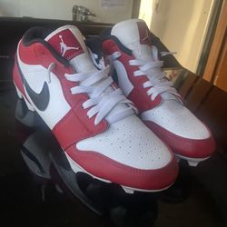 Jordan 1 Low Football Cleats Red & Black. 