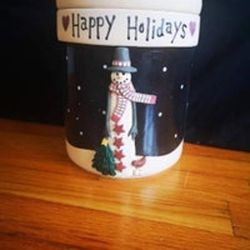 Christmas Snowman Happy Holidays Cookie Jar