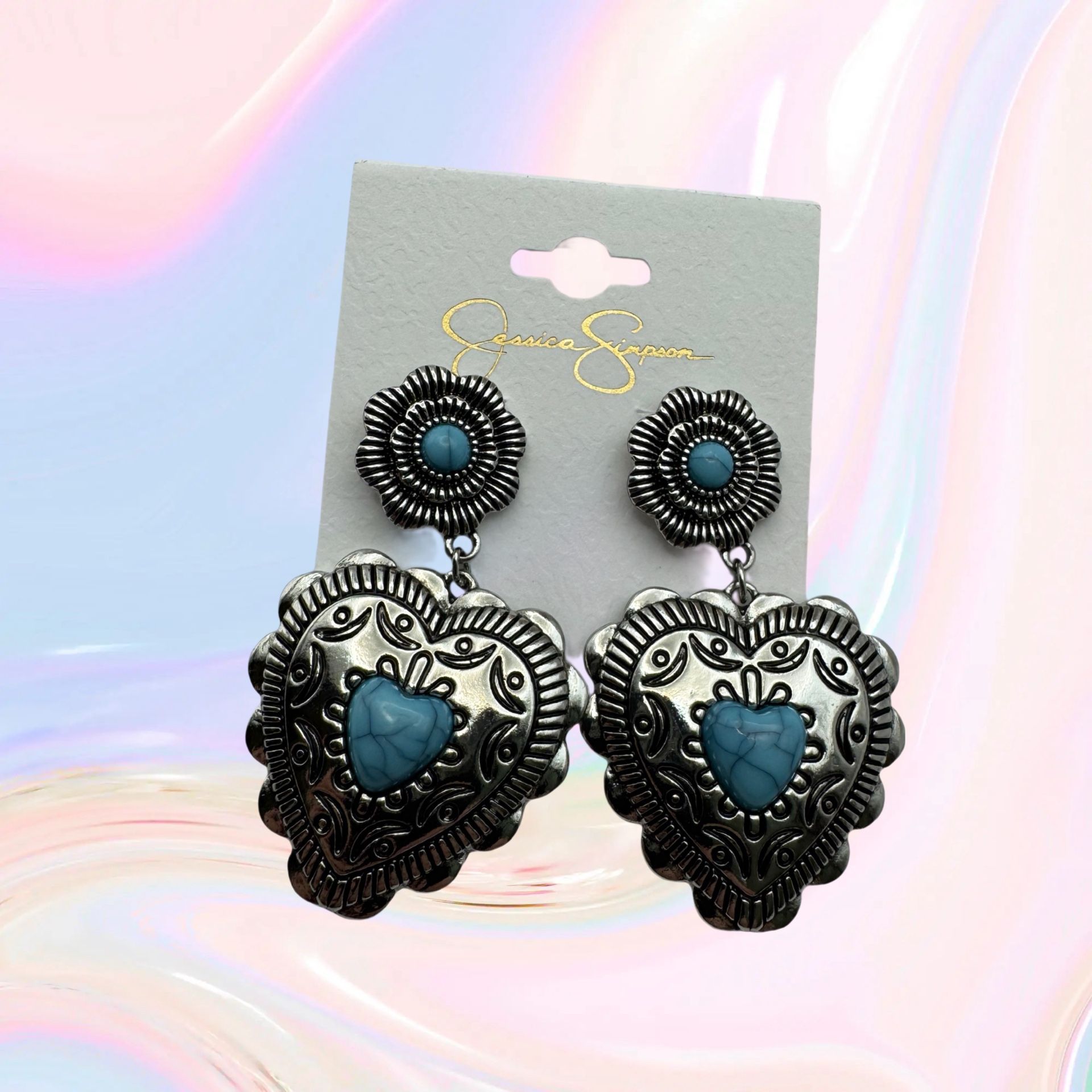 Jessica Simpson Silver And Turquoise Heart Southwestern Inspired Bohemian