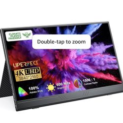 UPERFECT True 4K 15.6 Inch Portable Monitor- Black (New)