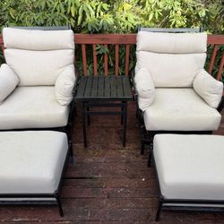Two Comfy Patio Chairs  With Table And Rain Covers 