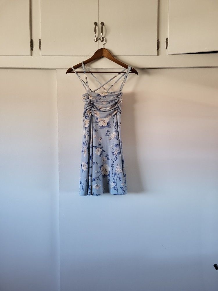 Blue Floral Short Dress For Girls/teens Size S By Streetwear Society