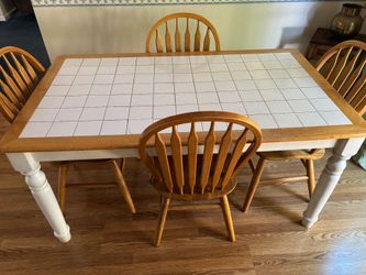 Tile Top Dining Table with 4 windsor style oak Chairs
