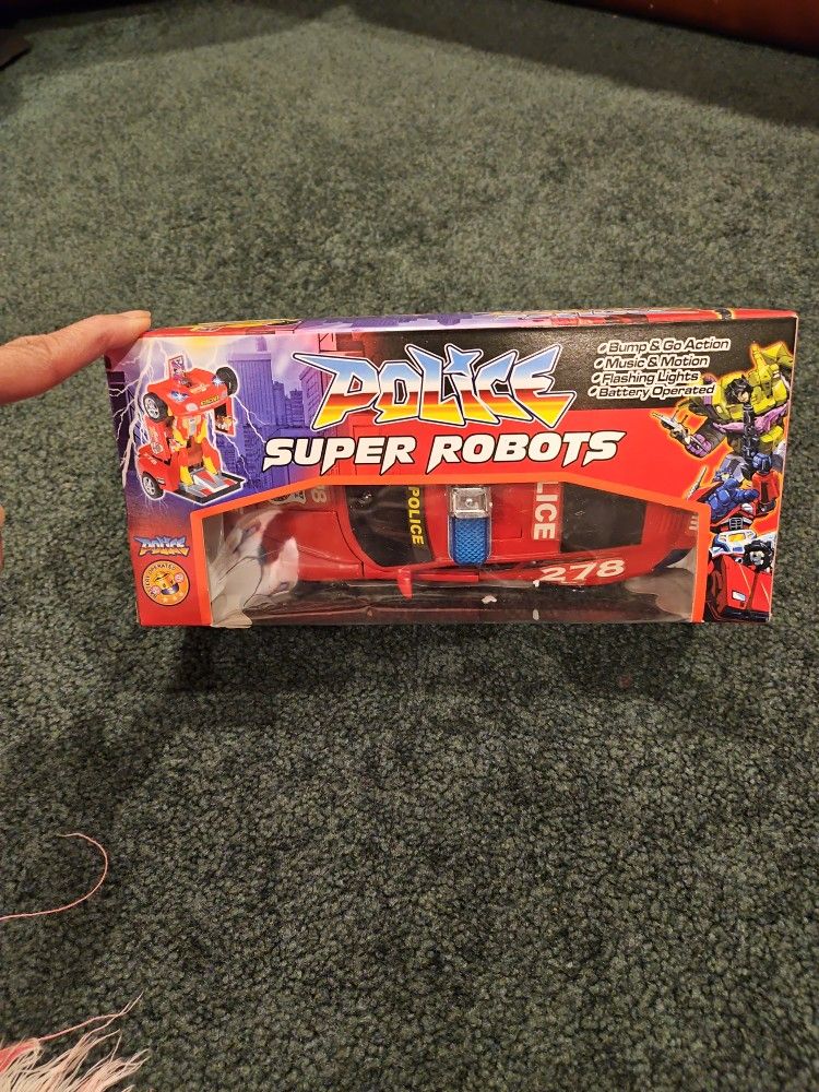 Police super robots car With flashing lights, .