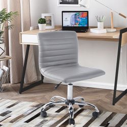 Homy Casa JOAKIM Modern Grey PU Office Chair with Chromed Base and Wheels Open Box
