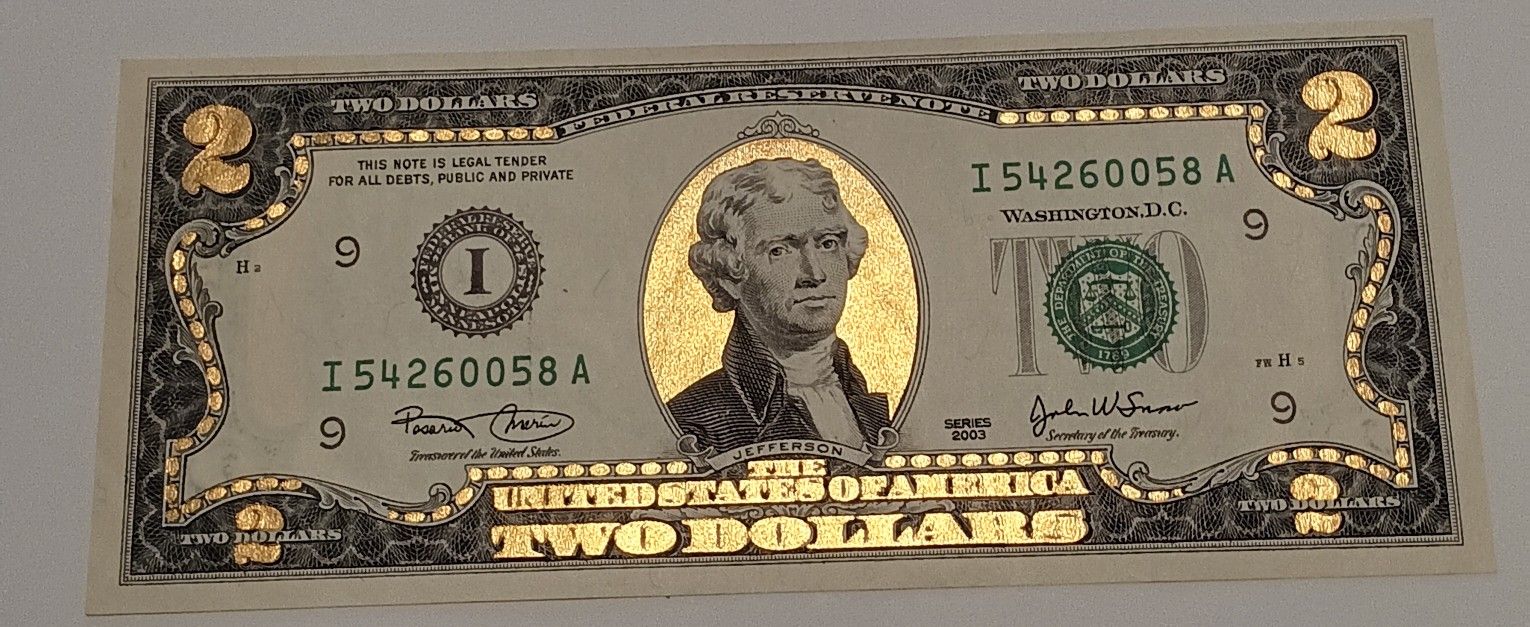 Gold Two Dollar Bill