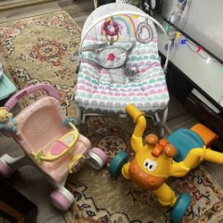 OBO Baby Rocker W Box Plus Toddler Scooter & Doll Stroller! 