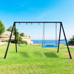 7.3ft Tall Heavy Duty Swing Set, 3 Swings Metal Swing Sets For Backyard Playground