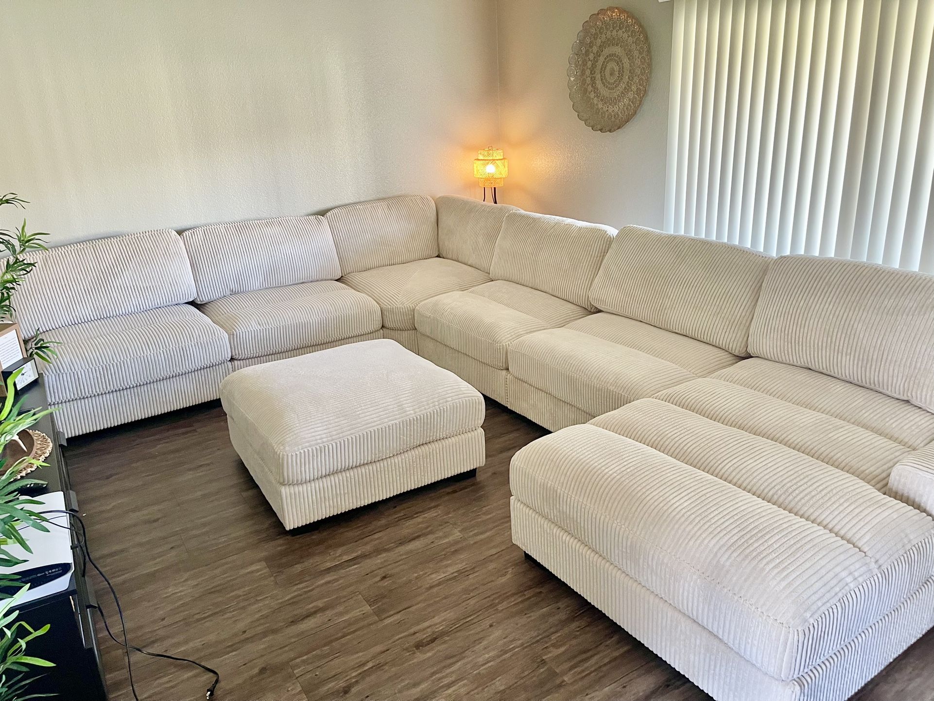 Beige Sectional With Ottoman - Oversized Seating For Extra Comfort