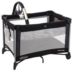 Graco Pack n Play On The Go Playard, Baby Playpen with Bassinet, Lightweight Portable Crib, Push-Button Fold Travel Crib