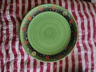 Hand-Painted Green Ceramic Decorative Plate