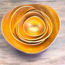 John-Richard 5Pc Nesting Bowl Set Matte B White Gold Leaf Luxury