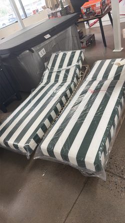 Outdoor Chaise Lounge Cushions Green White Stripe
