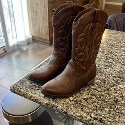 Girls Cow Boy Boots Brown Size 5